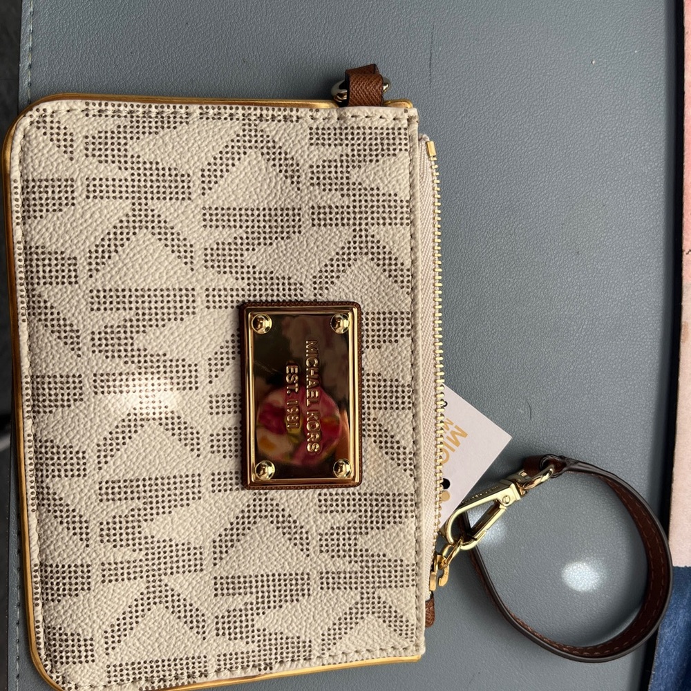 Michael Kors Cream and Brown Wristlet - Picture 1 of 1